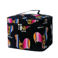 Load image into Gallery viewer, Large Top Handle Cosmetic Case - Leopard Serape Rooster
