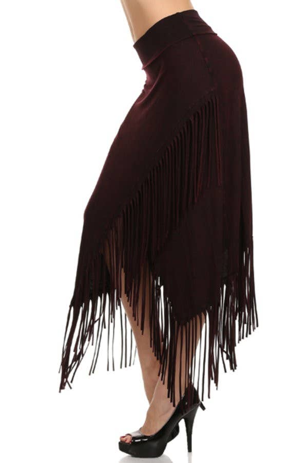 T PARTY HIGH LOW MINERAL DYE FRINGED SKIRT