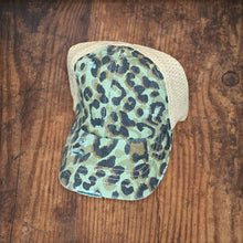 Load image into Gallery viewer, Leopard Distressed Stretch Mesh High Pony CC Ball Cap
