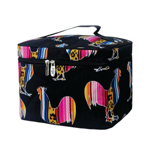 Large Top Handle Cosmetic Case - Leopard Serape Rooster