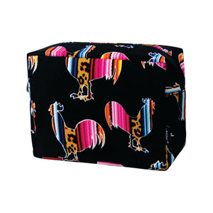 Large Cosmetic Case Travel Pouch - Leopard Serape Rooster
