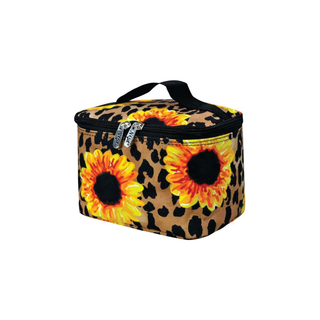 Top Handle Cosmetic Case - Leopard Sunflower