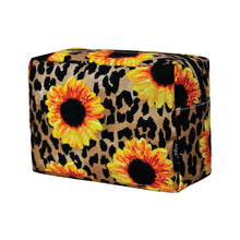 Load image into Gallery viewer, Large Cosmetic Case Travel Pouch - Leopard Sunflower
