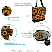 Load image into Gallery viewer, Canvas Tote Bag - Leopard Sunflower
